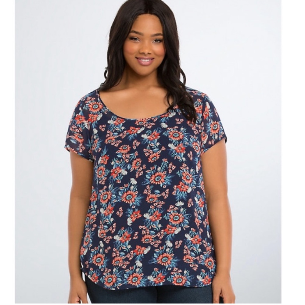TORRID Floral Chiffon Drape Back Top